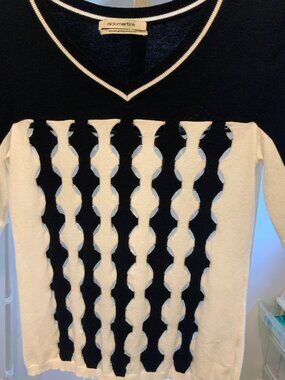 Aldo Martins Black & White V-Neck Cutout Knit Sweater Womens Size S